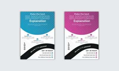 Corporate modern business flyer template design set, minimal business flyer template or catching flyer design, flyer in A4 with business proposal, modern with blue and pink flyer colorful eye catching