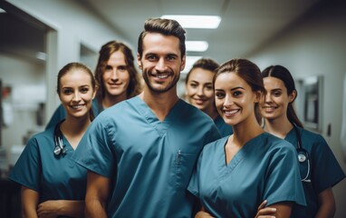 Nurses and doctors portrait at hospital. Generative AI