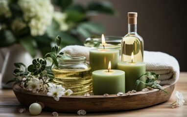 Fototapeta na wymiar Indulge in Tranquility: Spa Experience with Candles, Essential Oils, and Hot Stones