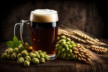 mug of beer and hop 4k HD quality photo. 