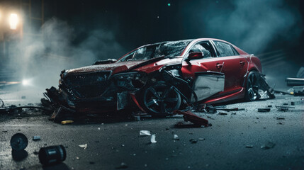 Car accident on highway, crashed auto, automotive insurance concept - obrazy, fototapety, plakaty