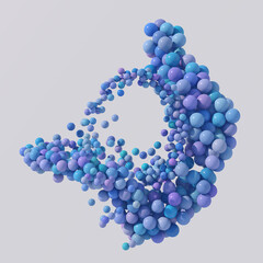 Blue and purple partickles flying. Abstract illustration, 3d render.