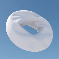 White circle shape, cloth effect. Blue background. Abstract illustration, 3d render.