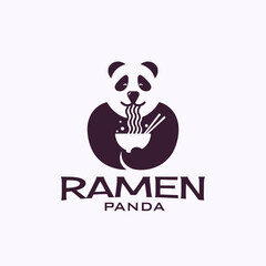 Panda logo eating Ramen. Negative space minimal logo design concept