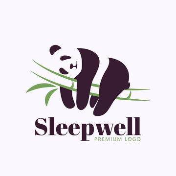Sleeping panda logo design with minimal negative space concept