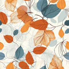 Fototapeta na wymiar Seamless floral pattern with physalis and leaves