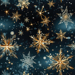 Fototapeta na wymiar Christmas seamless pattern of golden snowflakes