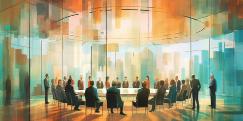 abstract art of business meeting room,illustration painting
