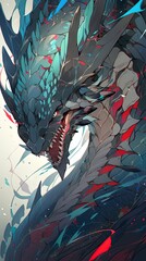 Fierce Dragon Head in Red and Blue
