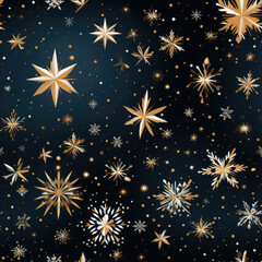 Fototapeta na wymiar Christmas seamless pattern of golden snowflakes