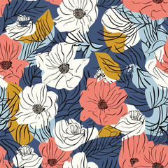 Seamless geometric floral pattern with flowers. Design for fashion, fabric, textile, wallpaper, cover, web, wrapping and all prints
