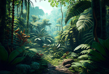 Beautiful tropical forest. Lush jungle. Landscape.