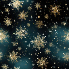 Christmas seamless pattern of golden snowflakes