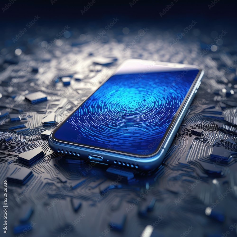 Poster Mobile phone and fingerprint on the screen