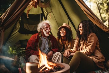 Obraz na płótnie Canvas Camping with grandparents