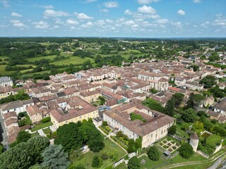 Fototapeta na wymiar Monpazier France town medieval architecture viewed from above drone,aerial