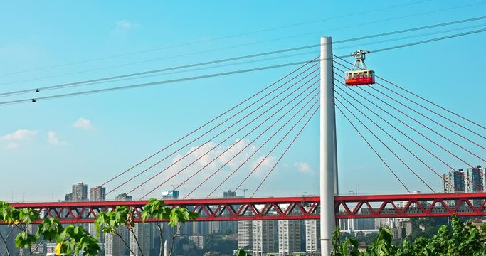 Chongqing bridge and cable car on sunny day