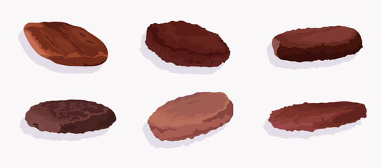 set pack vector illustration of grilled meat - meat for burger filling. meat dish