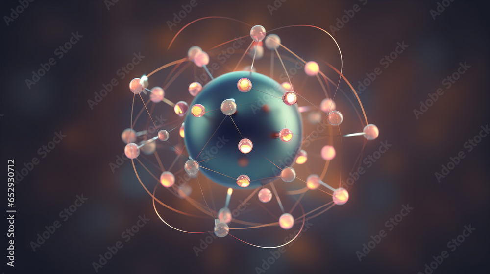 Wall mural exploring the elementary particles within an atom, a key physics concept, through a 3d-rendered illu