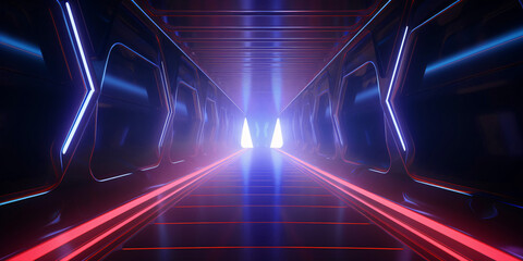 Enter a futuristic realm where neon lights bathe a lengthy corridor in a cyber-inspired backdrop