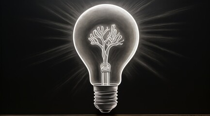 Light bulb illustration on a blackboard, concept of idea, creativity. Generative AI