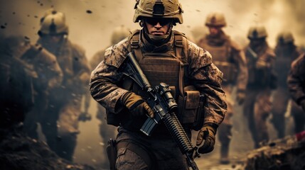 Naklejka premium brave soldiers and their unwavering commitment to duty in powerful military imagery