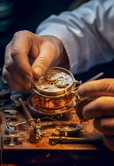 close-up on the hand of watchmaker who repairing a clock