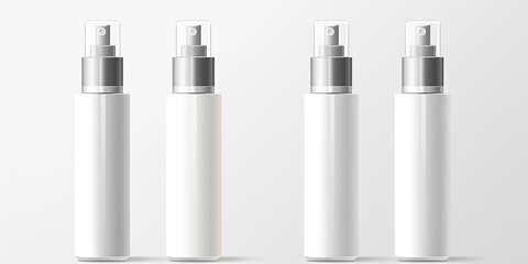 Blank cosmetic packaging mockup: tube, spray, bottle with press pump.