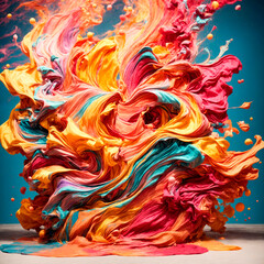 Swirling liquid cloud of colorful paint, paint drips in the style of triple exposure photography. Unreal render, vibrant and striking colors, extremely cinematic and powerful photography.