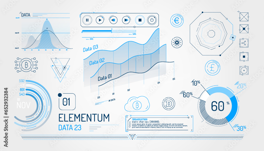 Canvas Prints set of infographic elements about cryptocurrency and financial data management.