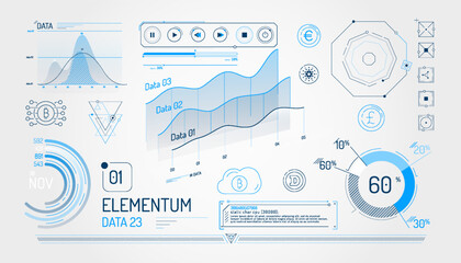 Set of infographic elements about cryptocurrency and financial data management.