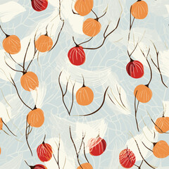 Seamless winter cherry abstract pattern. Physalis vector illustration. Textile, fabric design