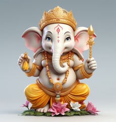 Adorable 3D Ganesha A Cute Illustration on White