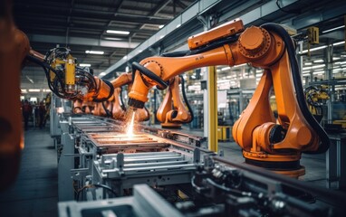 Smart industry robot arms for digital factory production. Generative AI