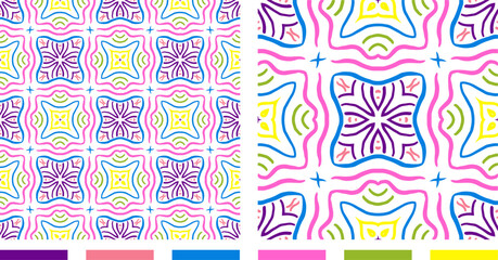 Wavey Geometric Vector Seamless Repeating Pattern Tile, Color Palette