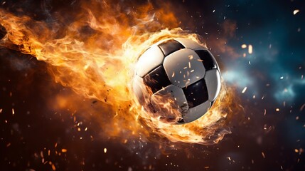 Fototapeta premium A close up of a soccer ball flying through the air after a powerful kick