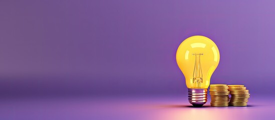 render illustration of a yellow light bulb on a soft purple background representing support for a startup idea or invention
