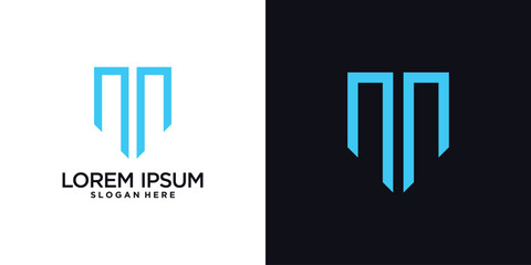 Monogram logo design initial letter n combined with shield element and creative concept