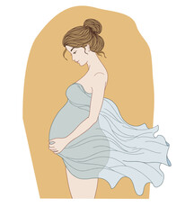 Hand-drawn vector illustration of pregnant woman profile.