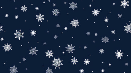 Fototapeta na wymiar Christmas snowflakes on a navy blue background, repeatable seamless pattern
