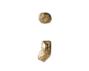 Symbols made of raw gold. 3d illustration of golden alphabet isolated on white background