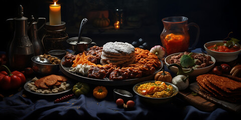 a Halloween meal on a table