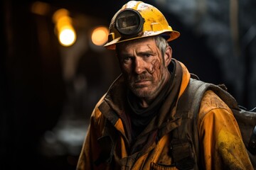 Fototapeta premium A hardworking miner wearing protective gear