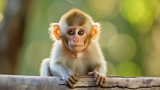 A cute monkey lives in a natural forest of Thailand.generative ai