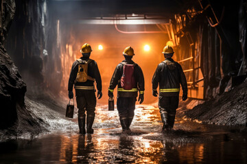 A group of workers walking through a tunnel in a mining quarry