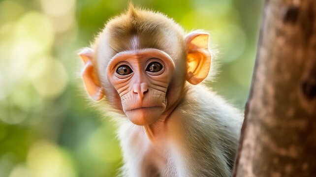 A cute monkey lives in a natural forest of Thailand.generative ai