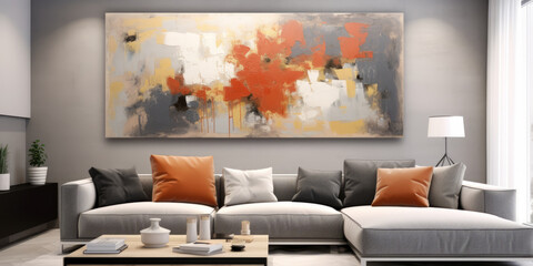 abstract art, modern painting, gray and orange wall art.generative ai