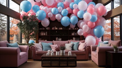 Living room, baby shower celebration.