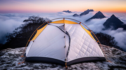 A lonely tent on top of the mountain.