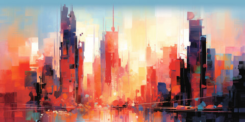 abstract art of cityscape,illustration painting generative ai